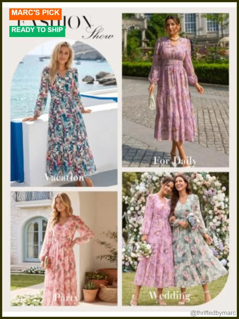 Floral Maxi Dress Long Sleeve V-Neck Fit and Flare with Pockets Wedding Guest